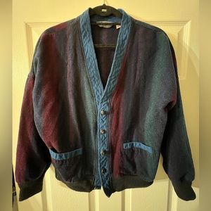 Vintage Pendleton, plaid multicolor striped sweater, button up cardigan. Size L